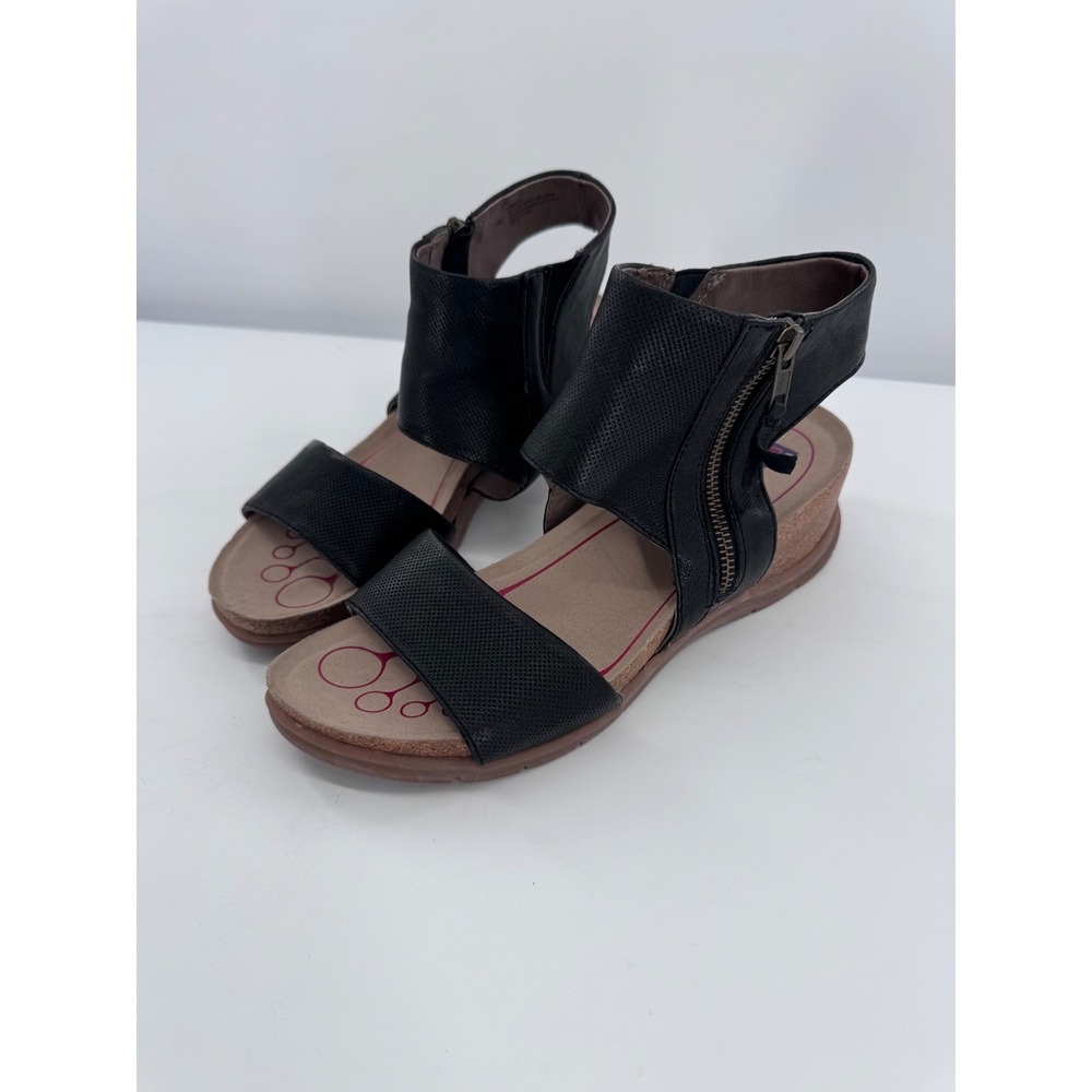 Bionica Palotina Wedge Sandals Black Leather Side Zipper Comfort Shoes Sz‎ 10M